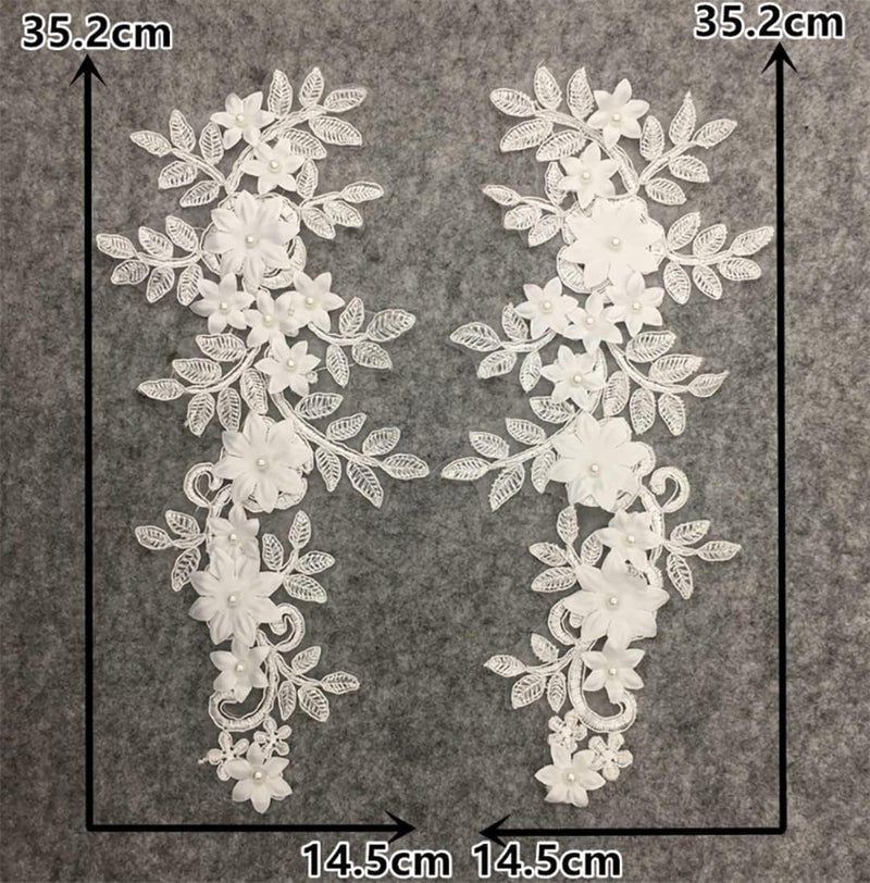 Ruinuo 3D Lace Beads Flower Applique Patches Sew on Patches Embroidery Appliques Rhinestone Sewing Wedding Dress Collar Decor White - Image 2